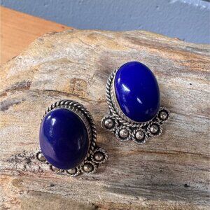 Sterling Silver Mexican Clip-On Earrings With Lapis Lazuli Style 17,25g